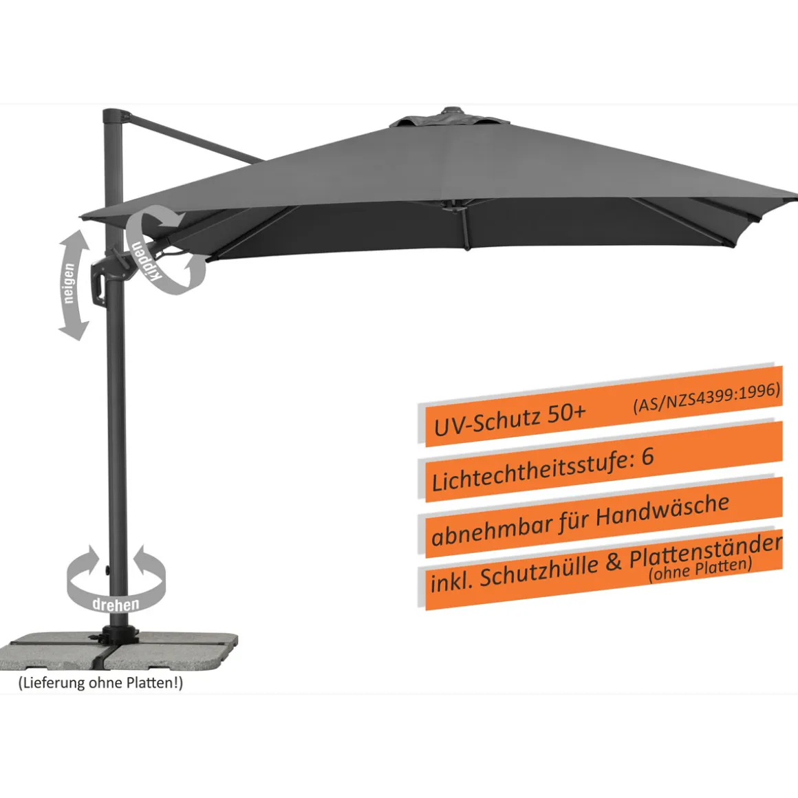Schneider Schirme Ampelschirm Rhodos Twist 300 x 300 cm Anthrazit