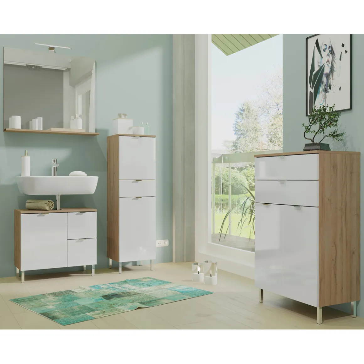 Schrank Maureen 1 Schubkasten 34 x 120 x 34 cm Grandson-Eiche-Nachbildung/weiß
