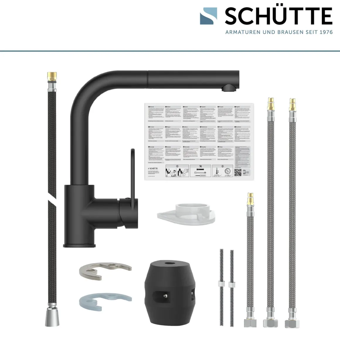 Schütte Spülarmatur Design Ring schwarz matt mit herausziehbarer Geschirrbrause