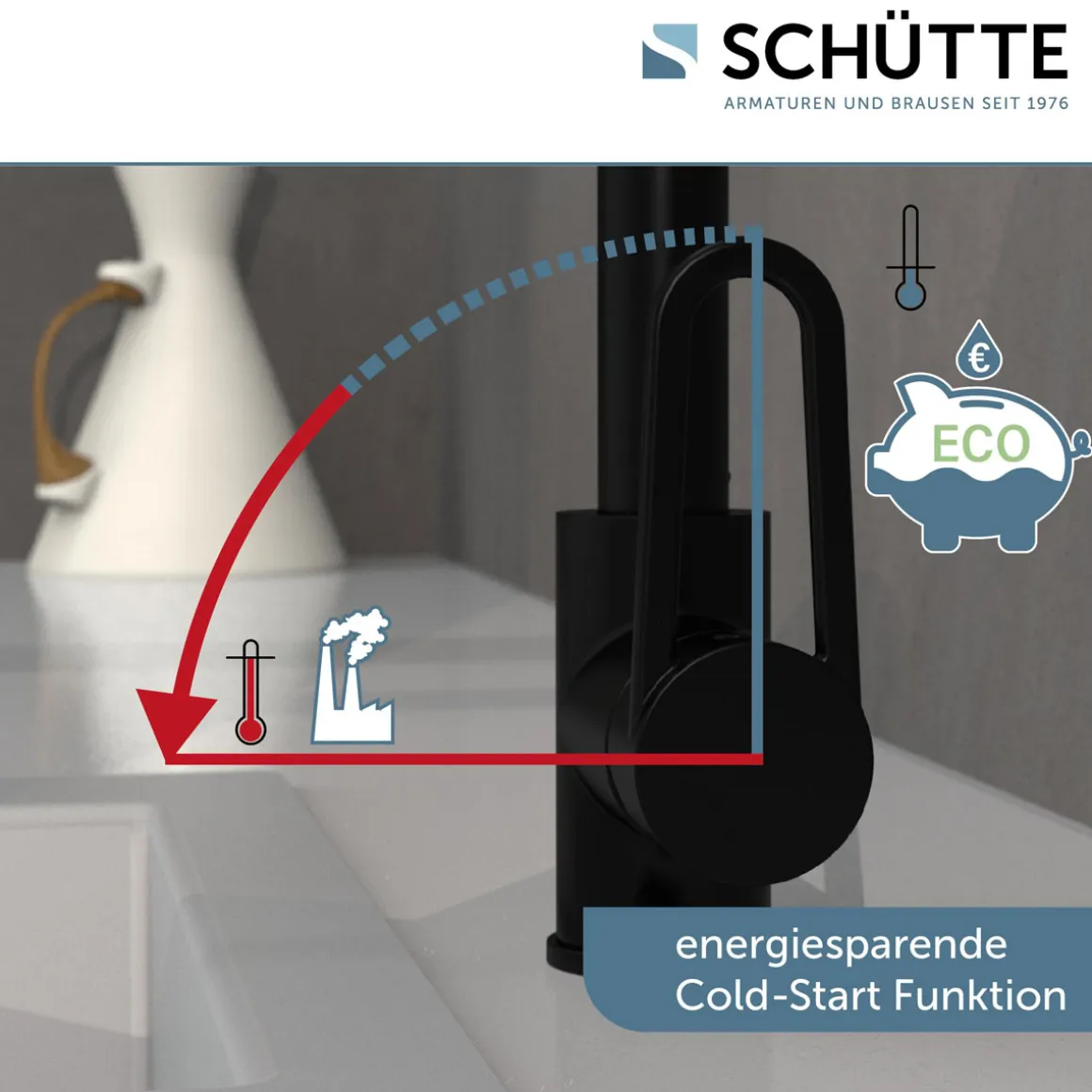 Schütte Spülarmatur Design Ring schwarz matt mit herausziehbarer Geschirrbrause