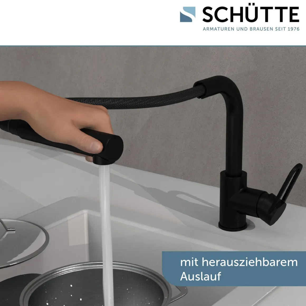 Schütte Spülarmatur Design Ring schwarz matt mit herausziehbarer Geschirrbrause