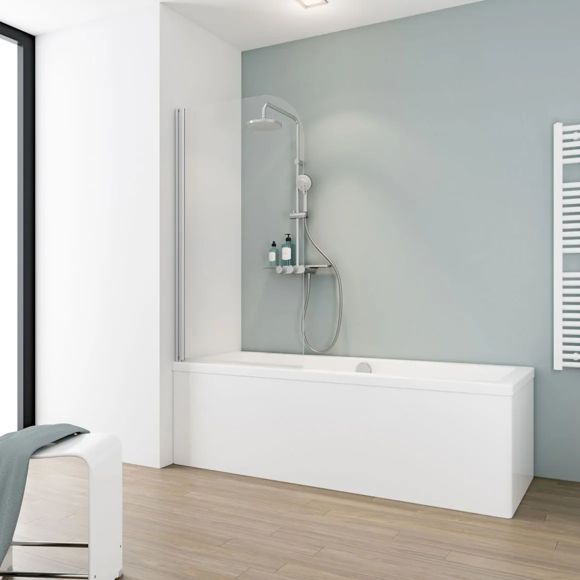Schulte Badewannenfaltwand Komfort 140 x 80 cm Echtglas grau