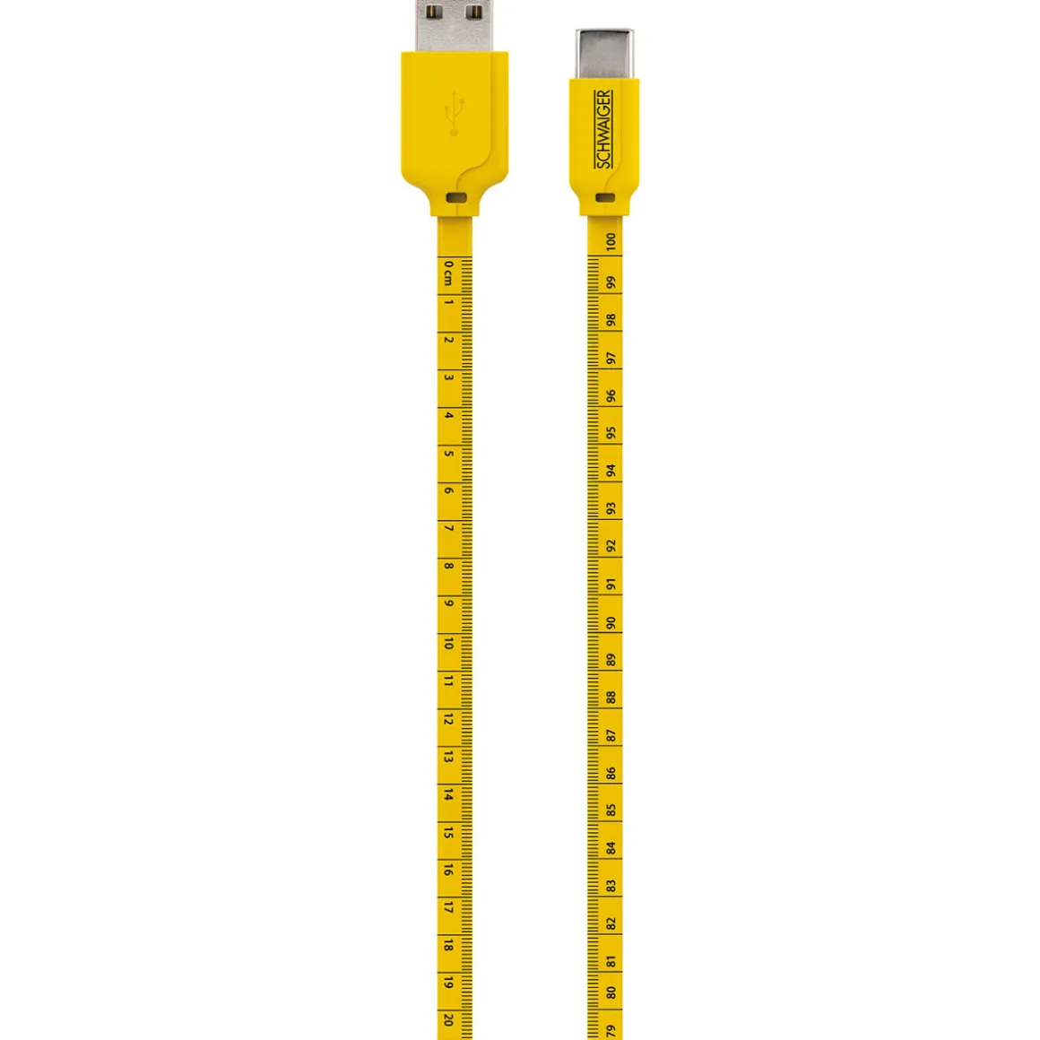 Schwaiger Sync und Ladekabel Typ C mit Maßband 1,2 m gelb