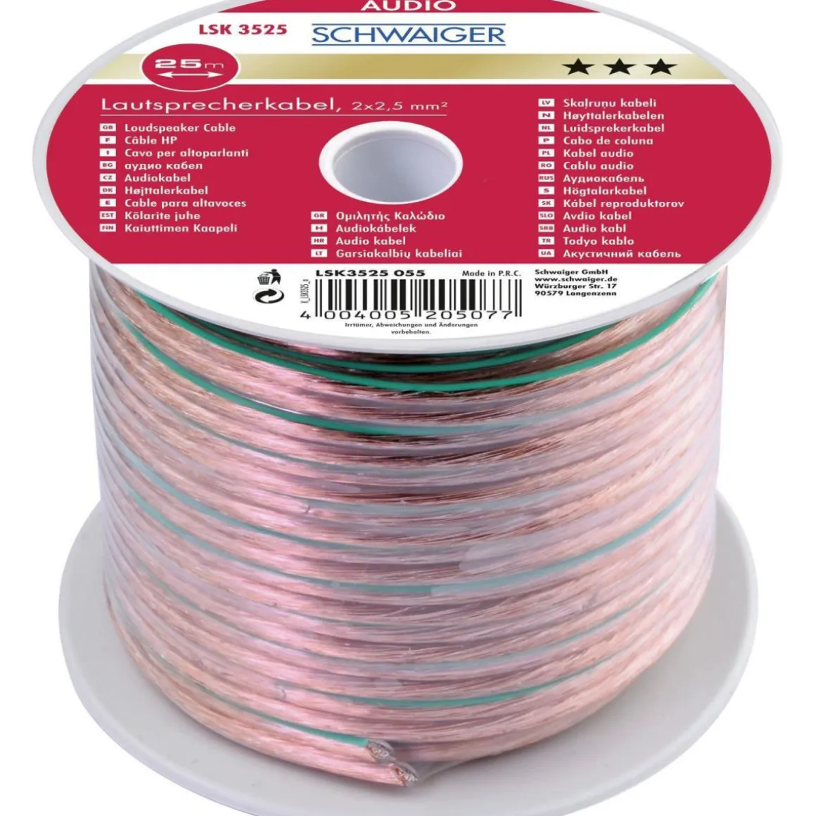 Schwaiger Audio-Lautsprecherkabel 25 m transparent 2x 2,5 mm²