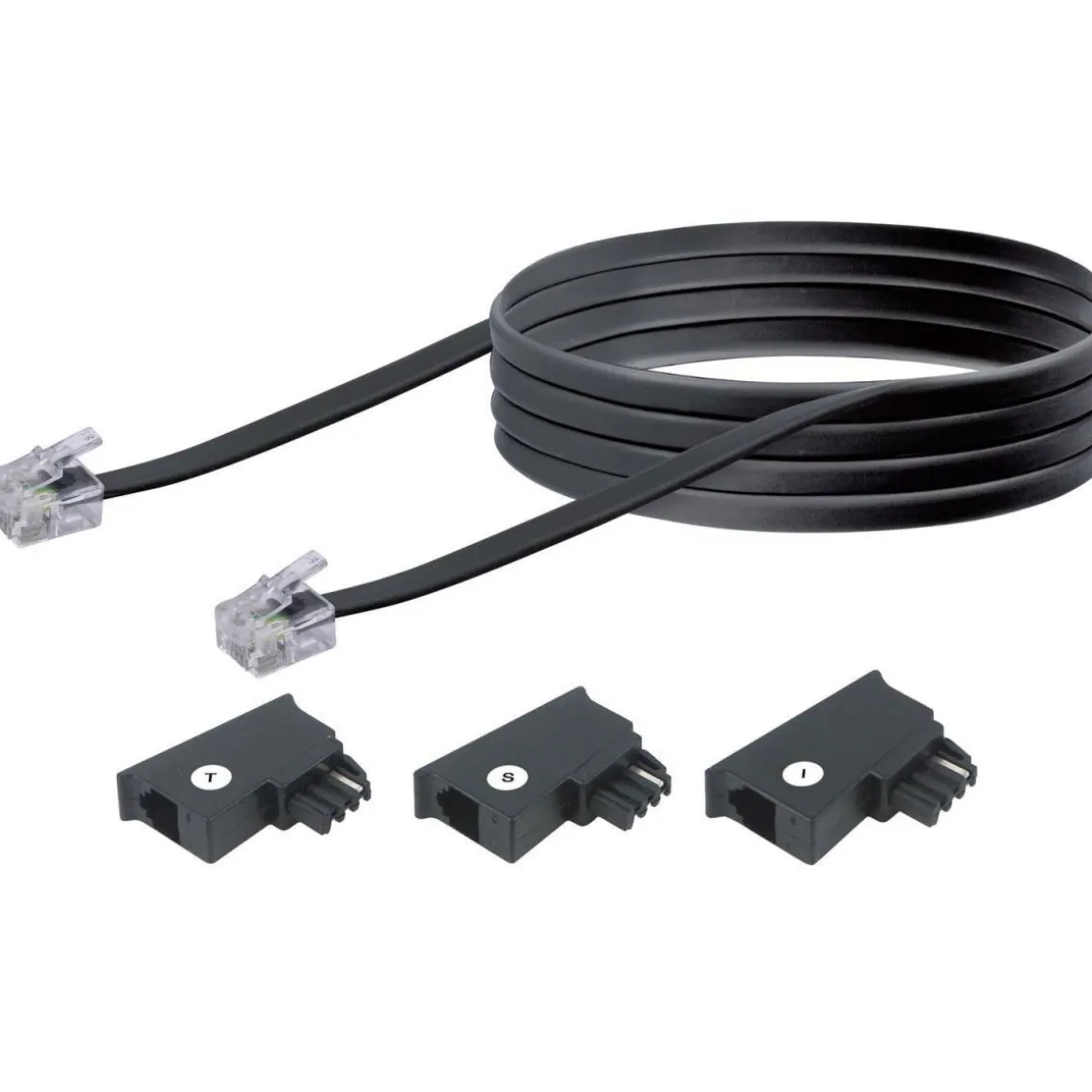 Schwaiger Telefon-Anschluss-Set 6 m schwarz mit 3 Adaptern