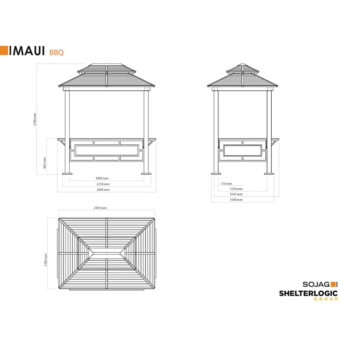Sojag Pavillon BBQ Maui 158x249x278cm Holzoptik