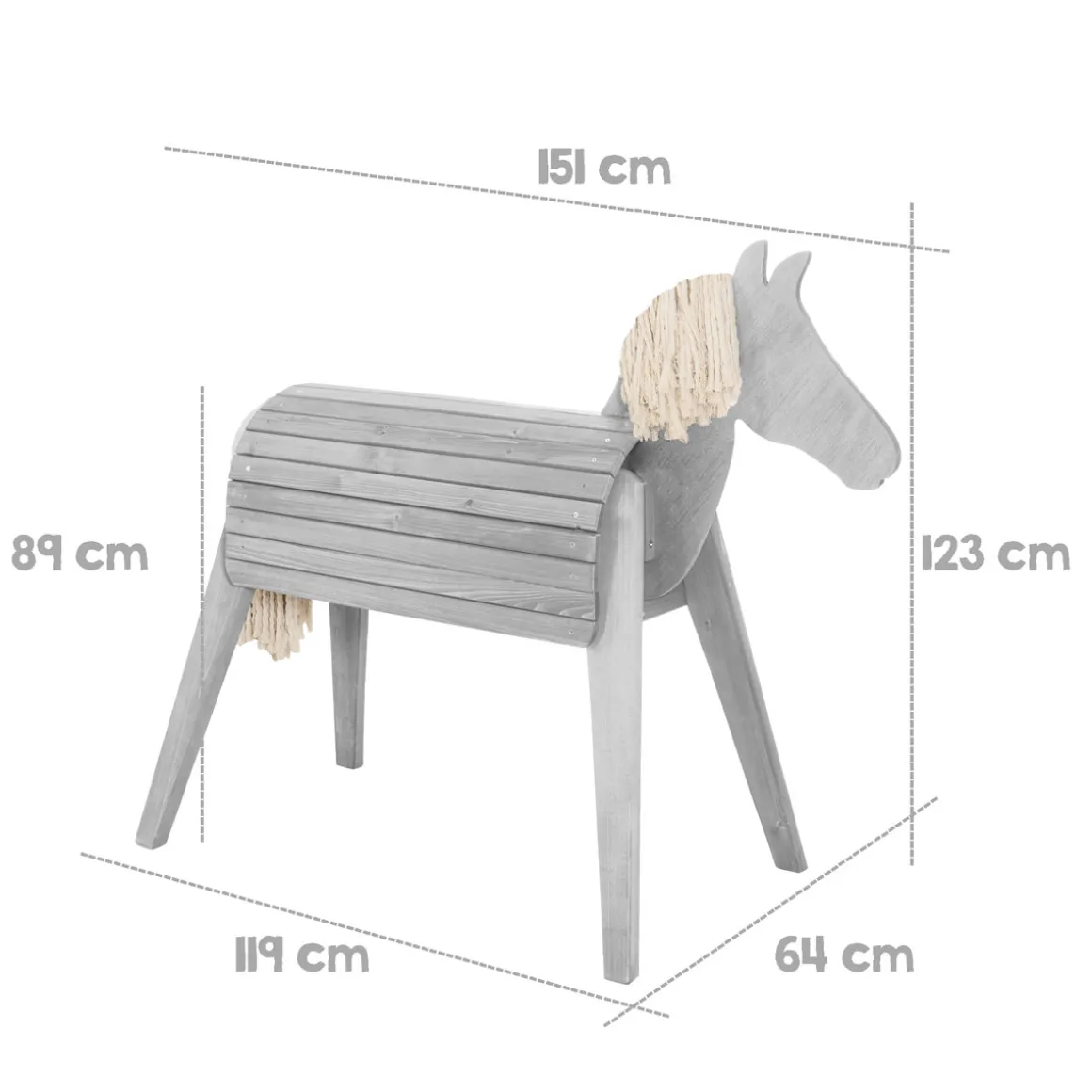 Spielpferd grau 64 x 123 x 151 cm