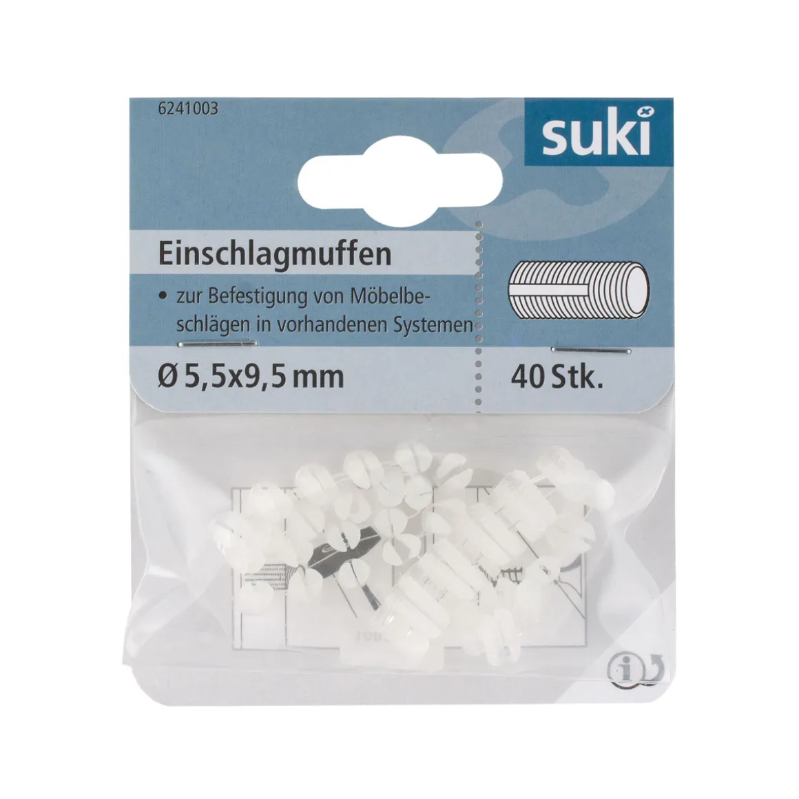 Suki Einschlagmuffe Kunststoff Durchmesser 5,5 x 9,5 mm 40 Stück