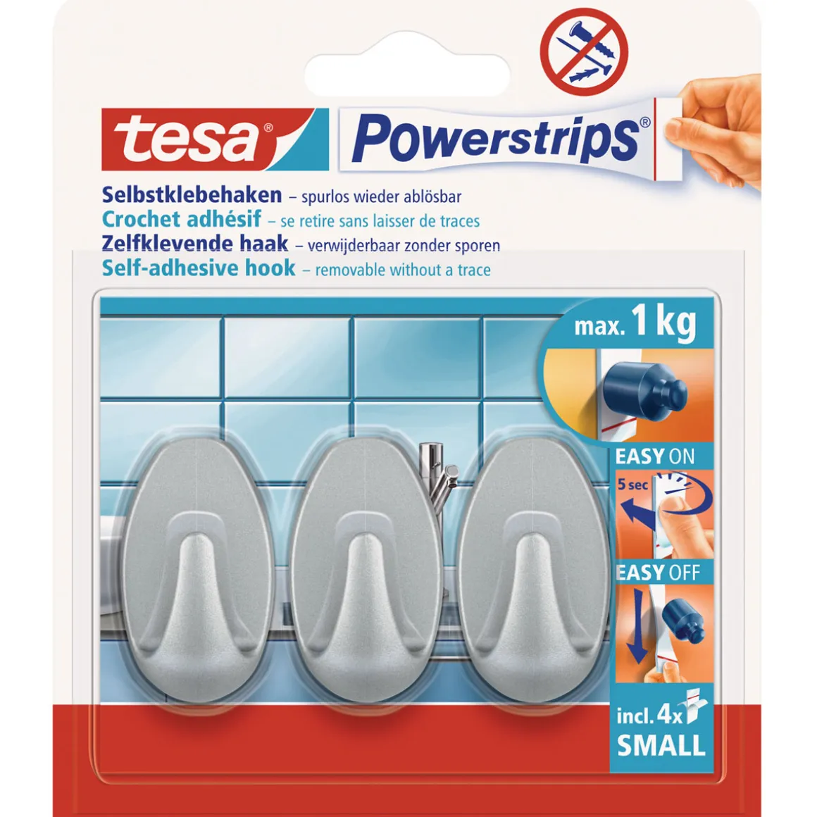 Tesa Haken Powertstripe Small chrom Oval 3 Haken und 4 Strips