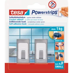 Tesa Haken Powertstripe Small Metallic Rechteck 2 Haken und 4 Strips