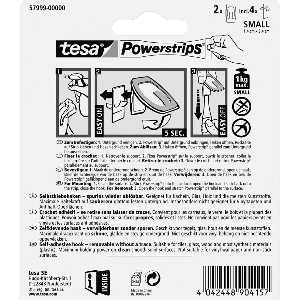 Tesa Haken Powertstripe Small Metallic 2 Haken und 4 Strips