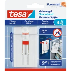 Tesa Klebenagel für Fliesen verstellbar 2 Stück Traglast 2 x 4 kg