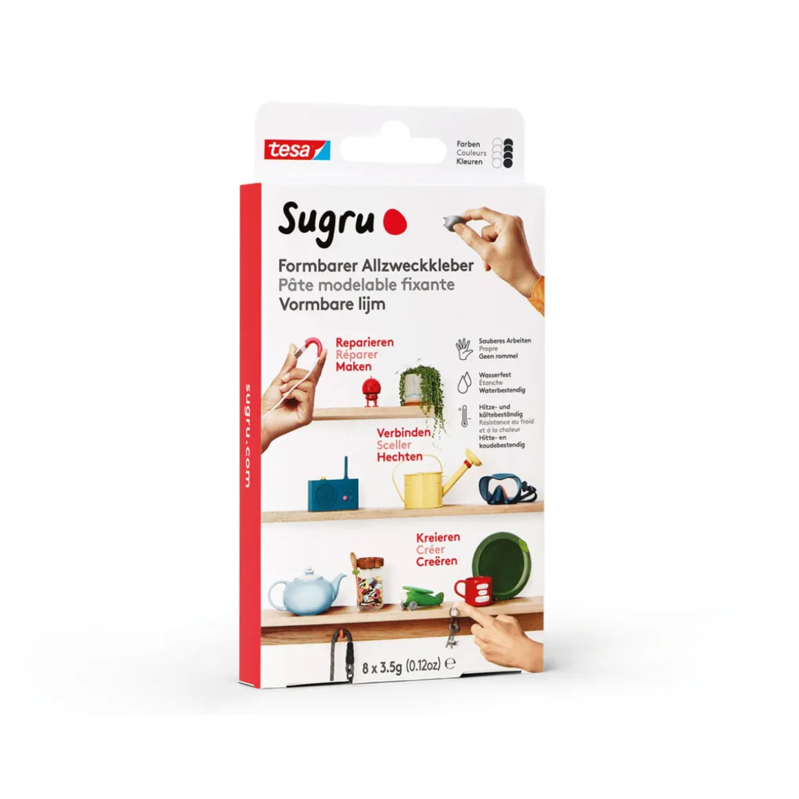 Tesa Sugru Allzweckklebeknete schwarz-weiß-grau 3er Set