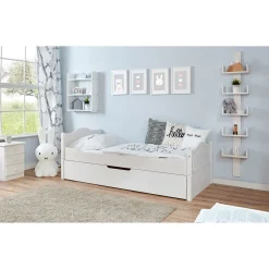 Ticaa Einzelbett Leni Kiefer weiß mit Zusatzbett 100 x 200 cm