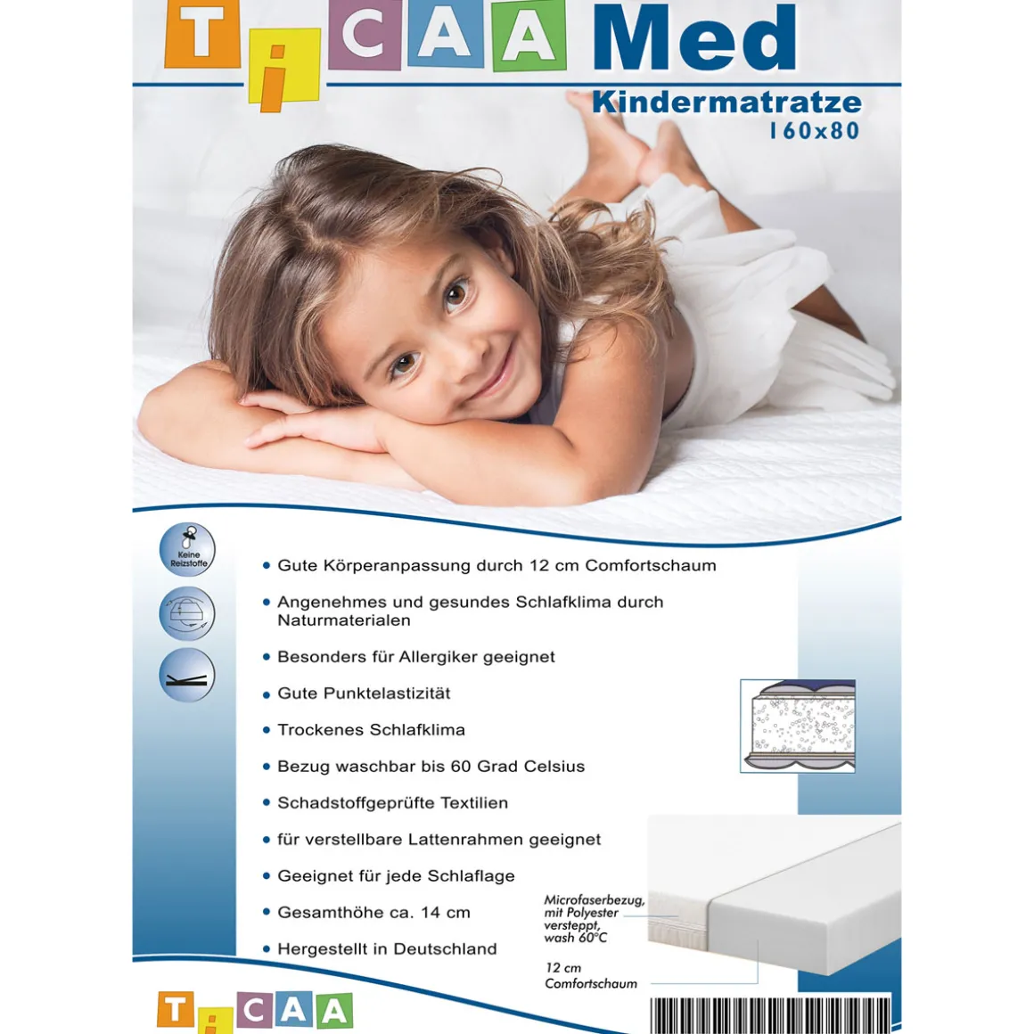 Ticaa Kindermatratze „MedAllergen“, 80x160 cm