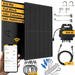 VALE Balkonkraftwerk 800 Watt Full Black mit Halterung - 830 Wp APsystems Wechselrichter