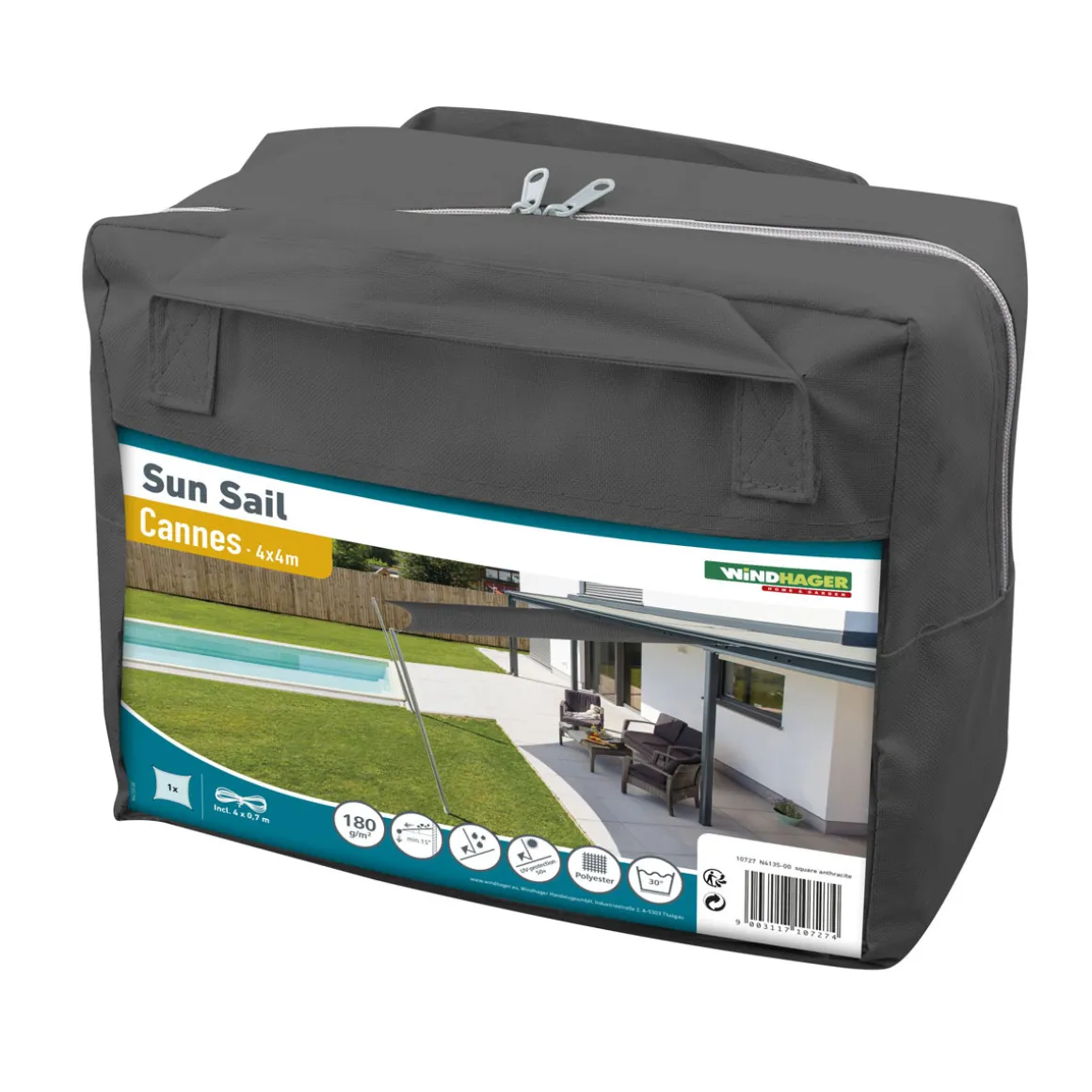 Viereck-Segel Cannes 4 x 4 m anthrazit