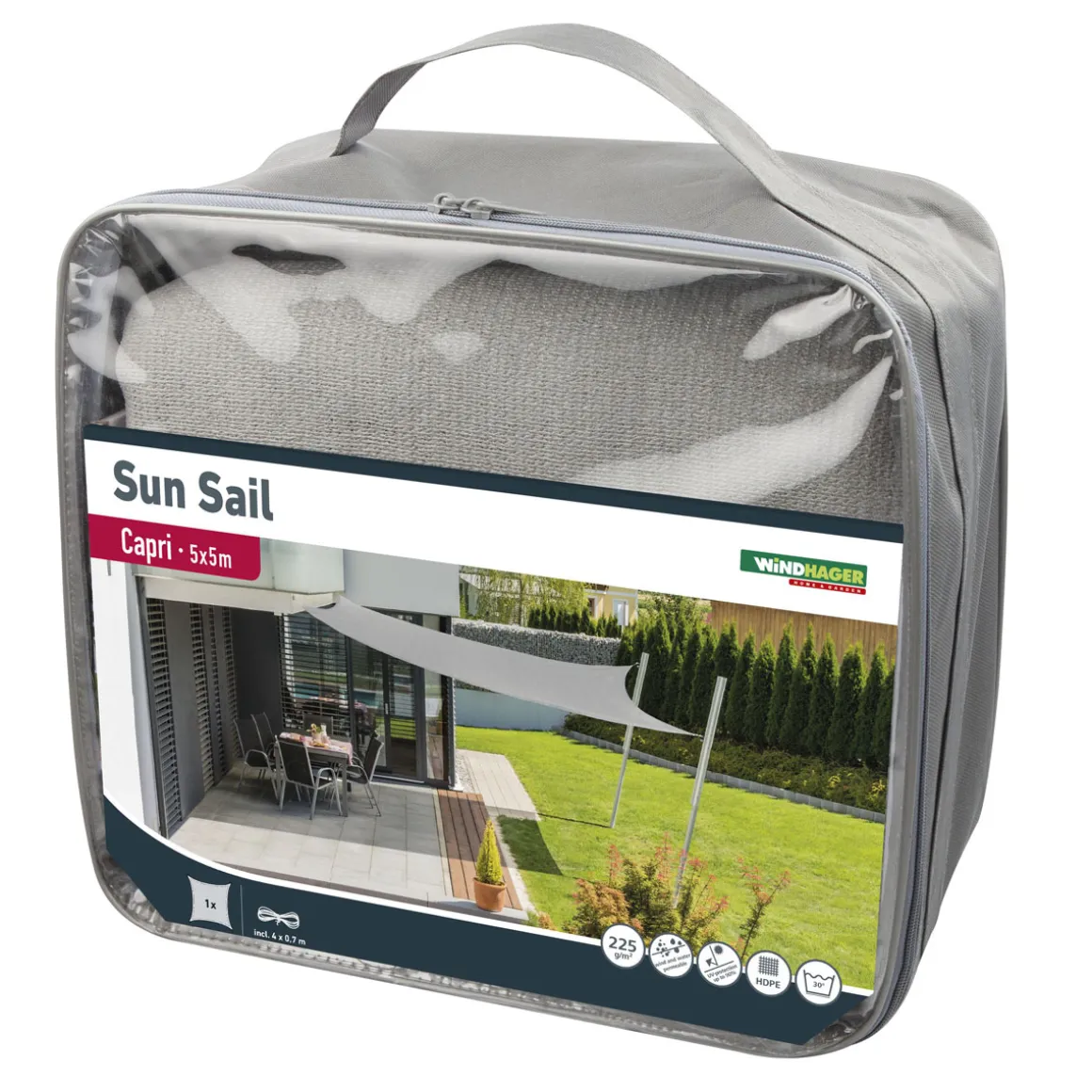 Viereck-Segel Capri 5 x 5 m grau