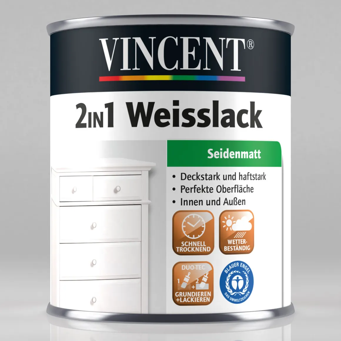Vincent Weißlack 2in1 RAL 9010 Reinweiß seidenmatt 750 ml