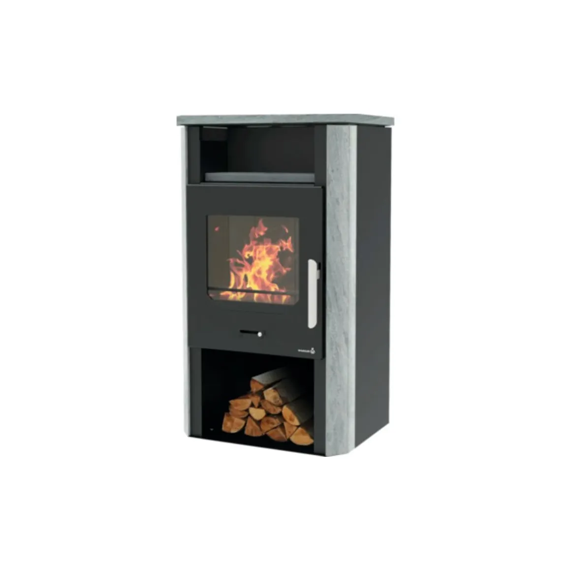 Wamsler Kaminofen Cube Stahl, Naturstein, Farbe: Schwarz 6 kW