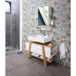 Waschbecken-Unterschrank 111 x 67 x 46 cm weiß/Navarra Eiche