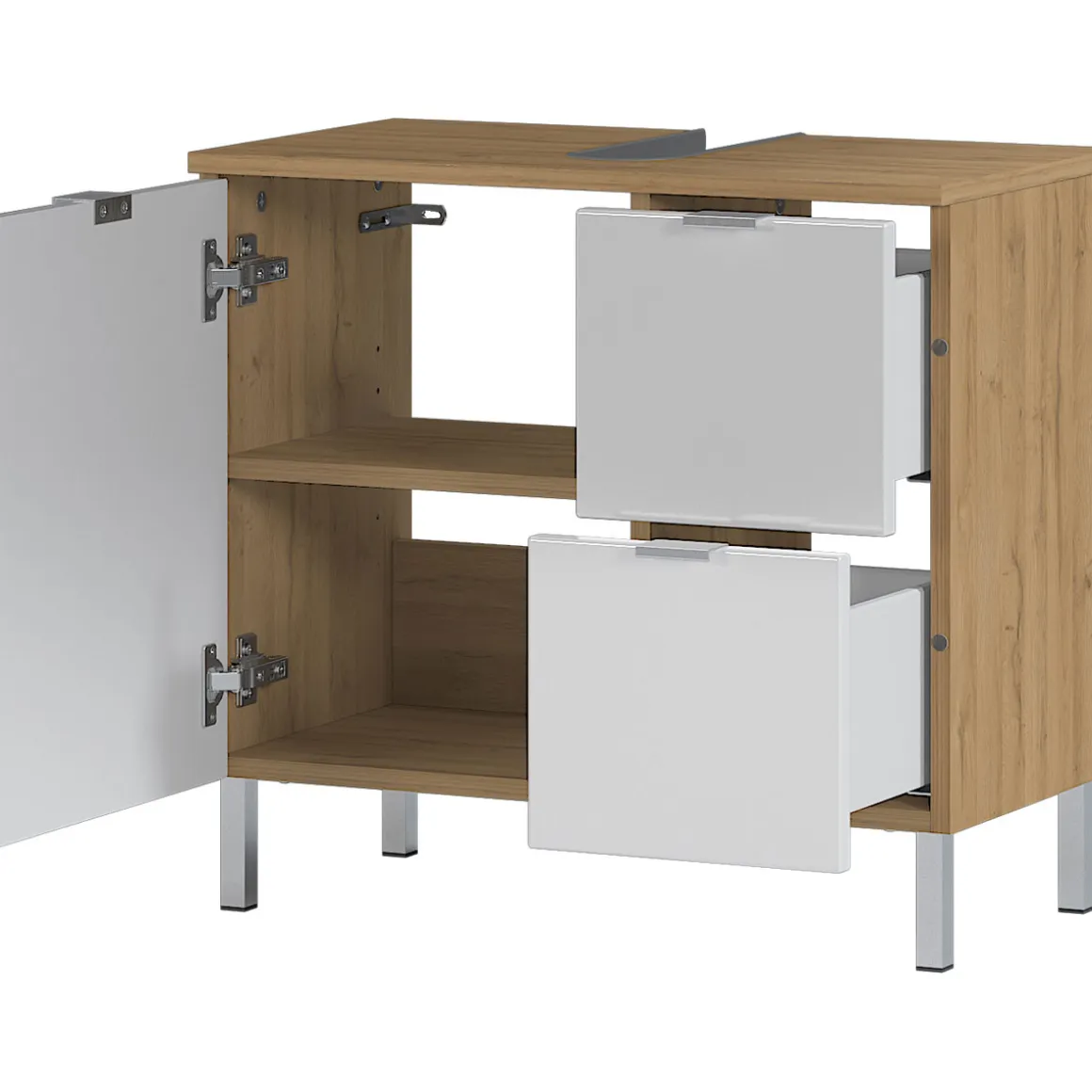 Waschbeckenunterschrank Maureen 2 Schubkästen 60 x 56 x 34 cm Grandson-Eiche-Nachbildung/weiß