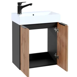 Waschbeckenunterschrank Mara, 55cm, Schwarz, 2 Türen, Soft-Close, inkl. Keramik-Becken