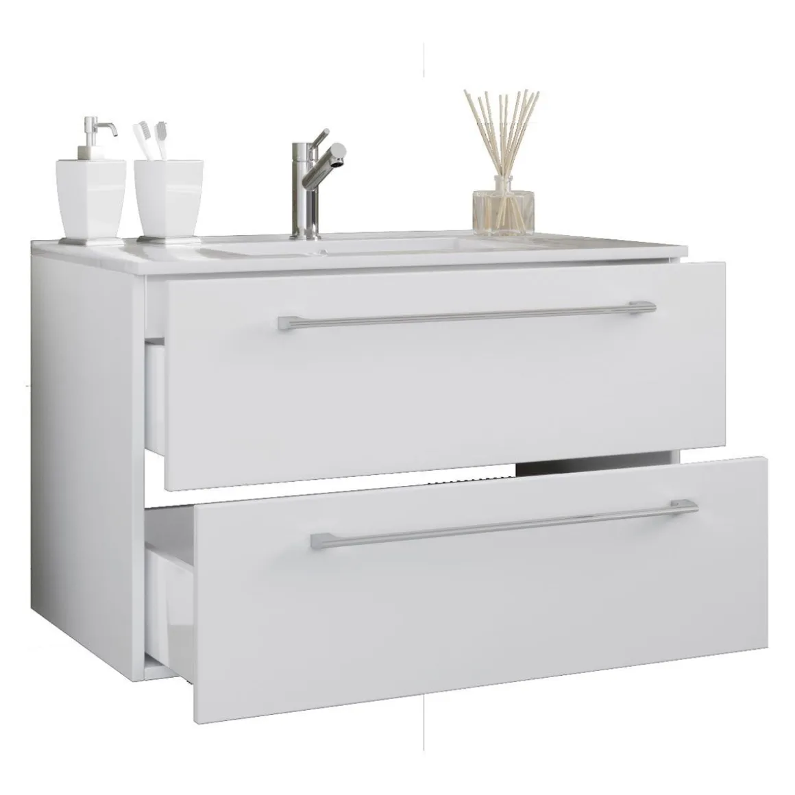 Waschplatz 80 cm 2-teilig 2 Schubfächer weiß