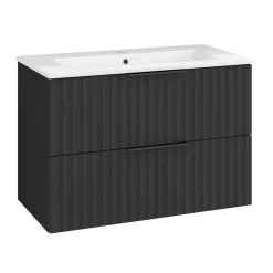Waschtisch Amy, 80cm, Farbe: Matt-Schwarz, mit 2 Schubladen und Soft-Close-Funktion