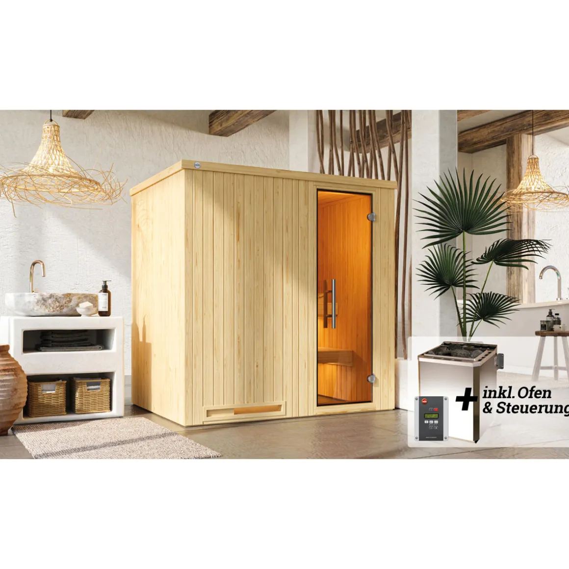Weka Elementsauna Halmstad Größe 1 Sparset 7,5 kW Bio S Massivholztuer