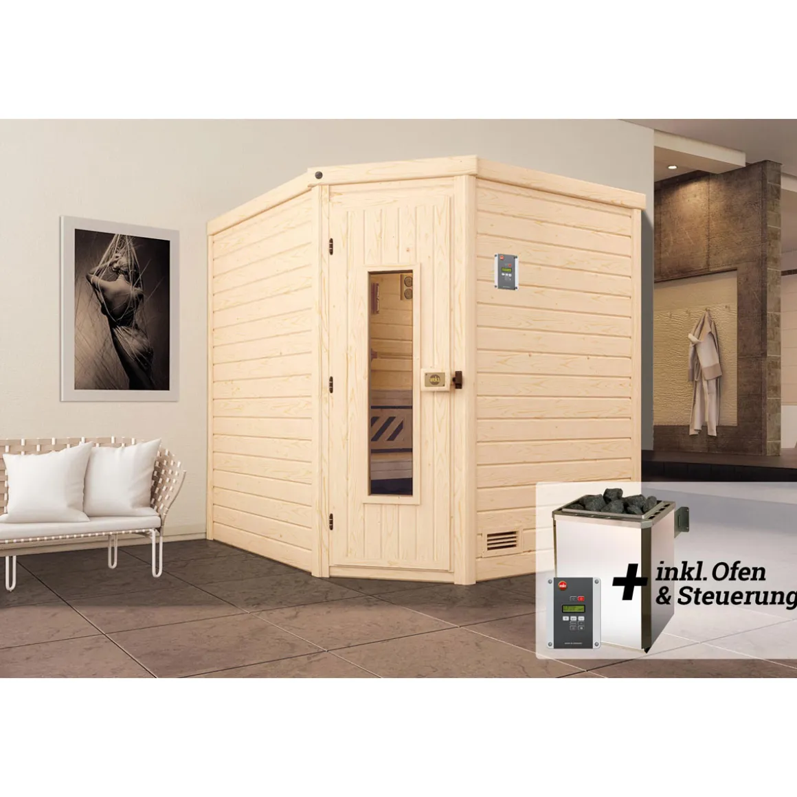 Weka Elementsauna Varberg Größe 3 Sparset 7,5 kW OS Massivholztuer