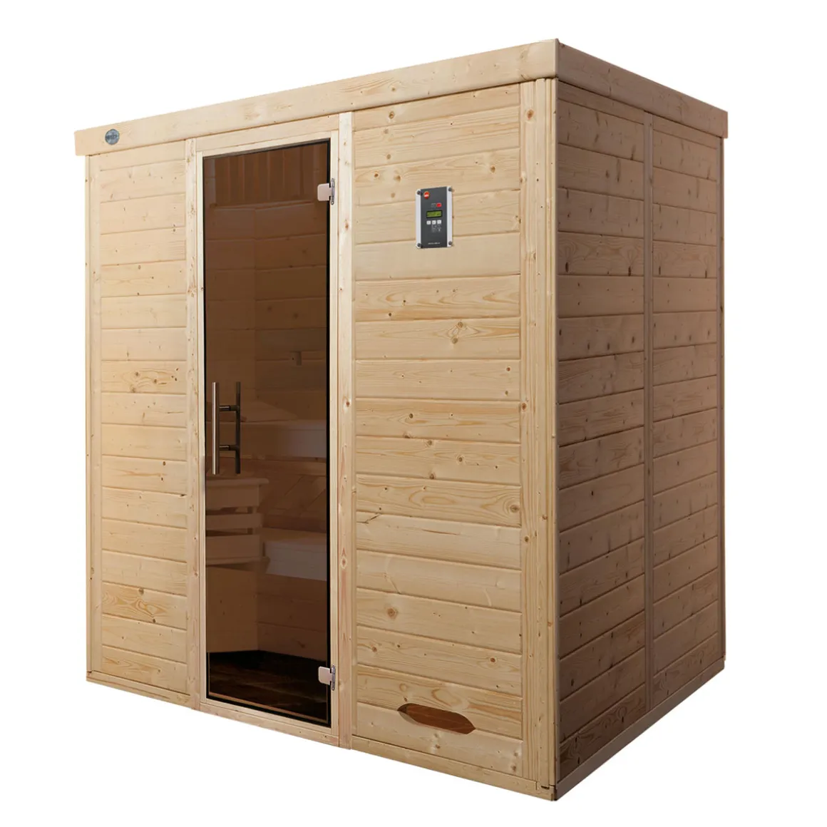 Weka Premium Massivholz-Elementsauna Kemi Eck Größe 3 Sparset 7,5 kW Bio S