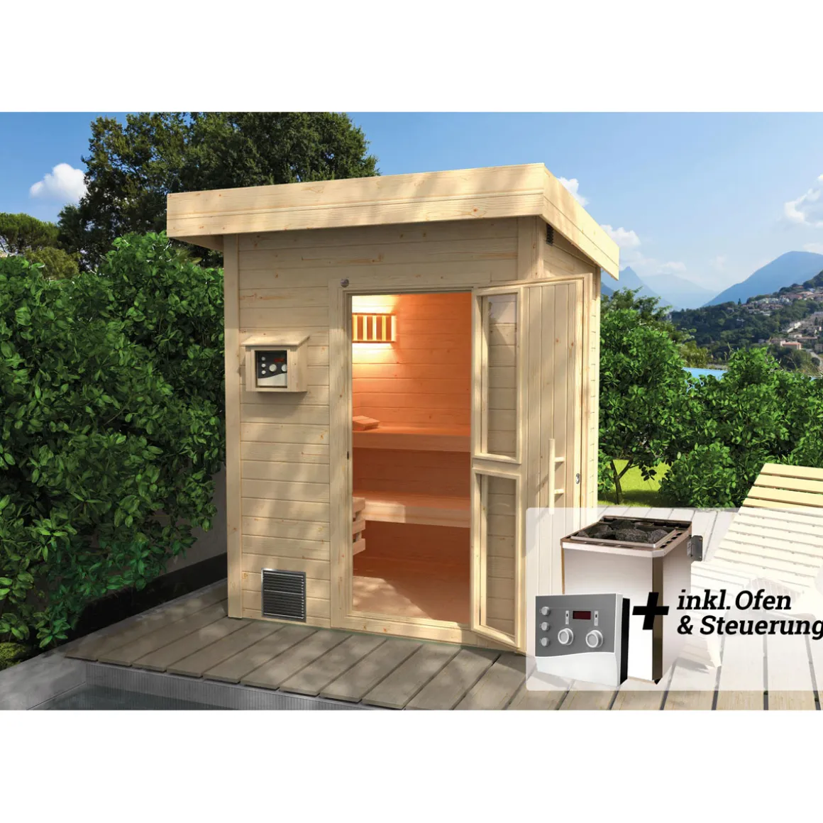 Weka Premium Massivholz-Sauna Bergen Größe 3 Sparset 7,5 Bio S