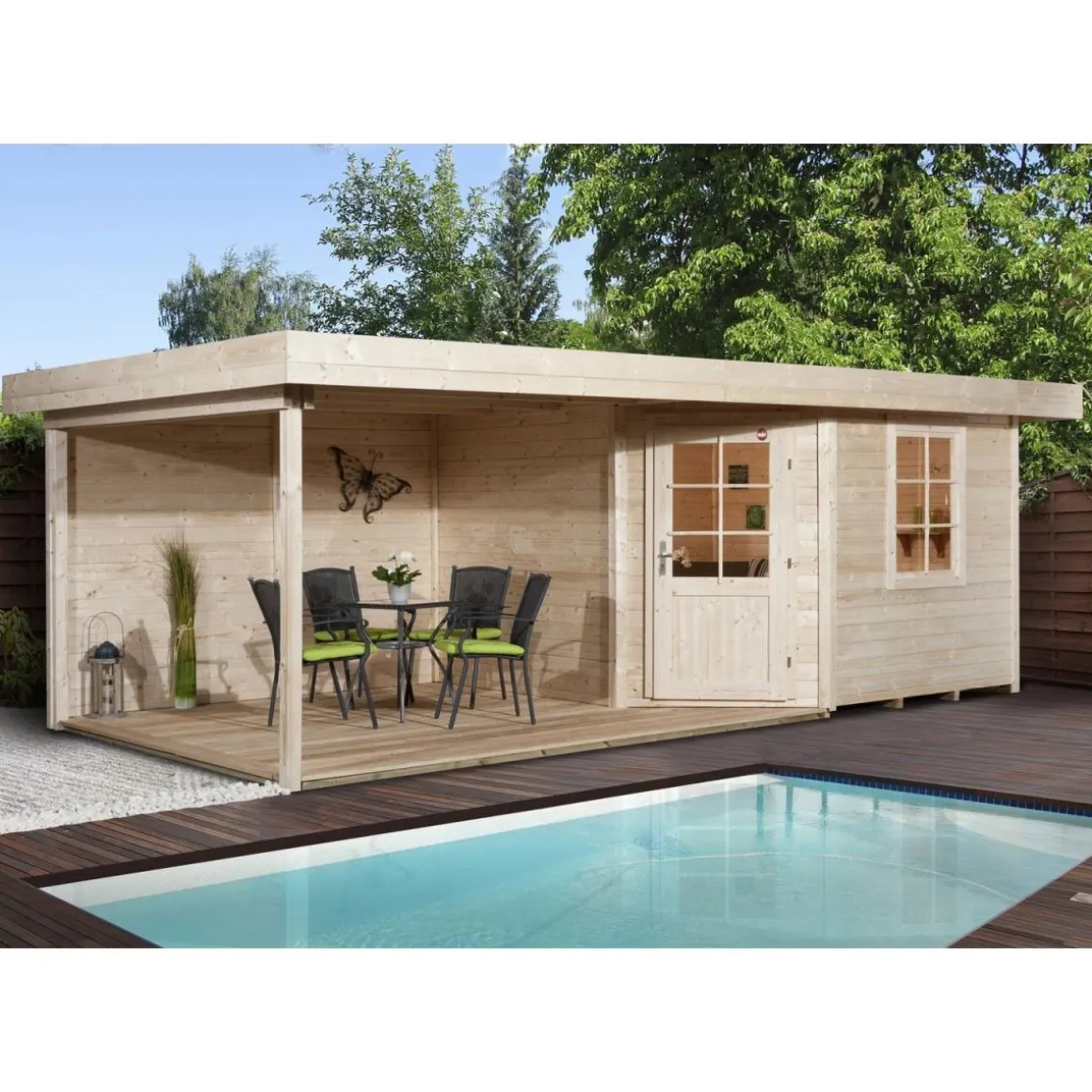 Weka Designhaus 213 B mit Anbau 300 cm 5-Eck braun