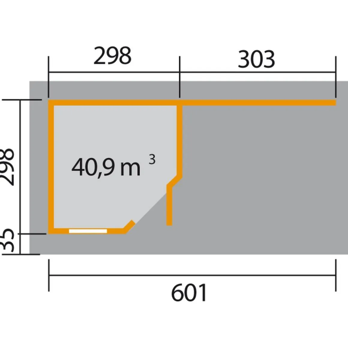 Weka Designhaus 213 B mit Anbau 300 cm 5-Eck 646 x 338 x 237 cm schwarz