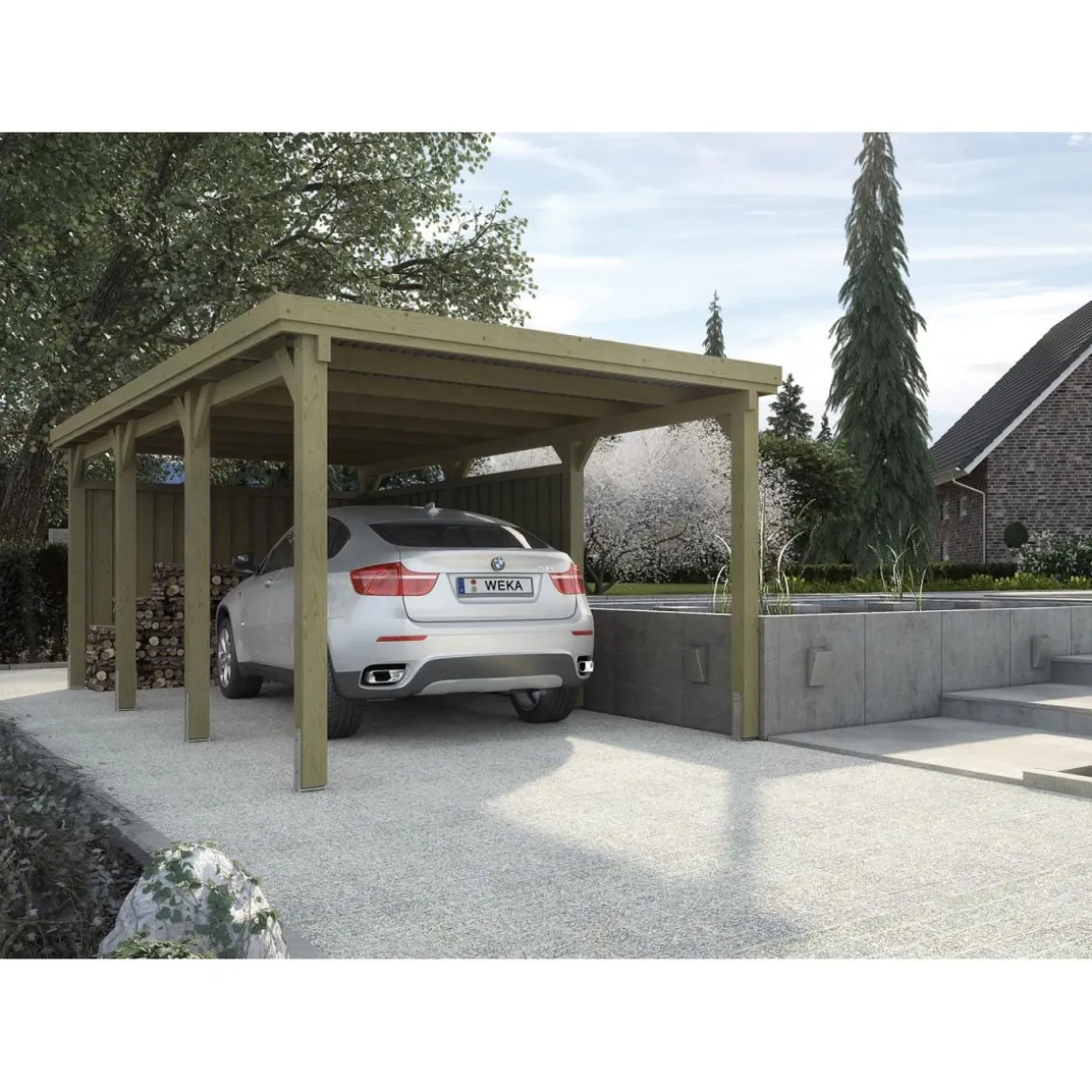 Weka Flachdach-Einzelcarport 617 270 x 576 cm