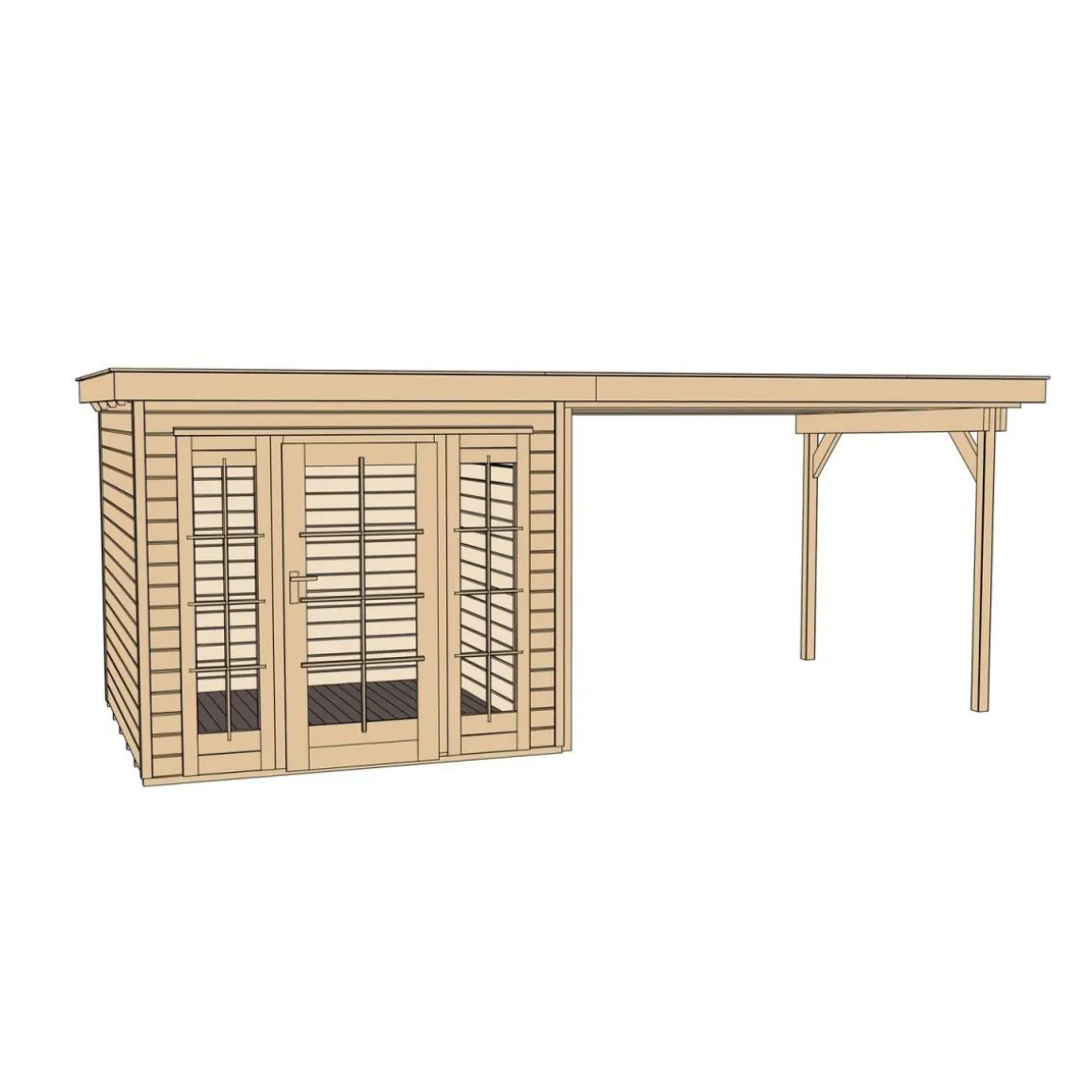 Weka Gartenhaus Panorama 172 Größe 1/2 Anbau 300 cm 590 x 290 x 216 cm