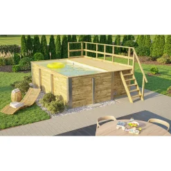 Weka Pool Rechteckig Größe 1 b 308,5 x 401,5 cm inkl Technikraum/Sonnendeck und FilteranlageFolie sand