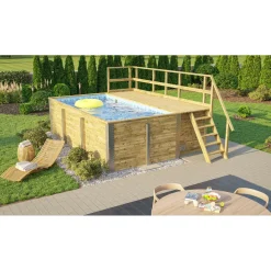 Weka Pool Rechteckig Größe 1 b 308,5 x 401,5 cm inkl Technikraum/Sonnendeck und FilteranlageFolie blau/weiss mosaik 0,8 mm