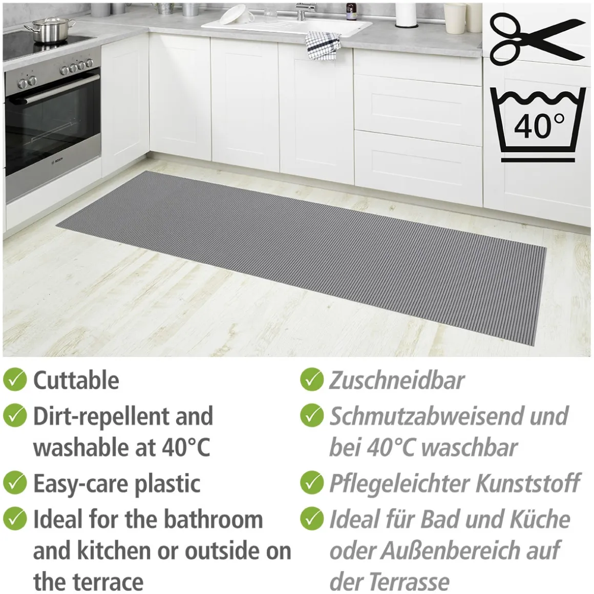 Wenko Badematte Grau 65 x 200 cm Weichschaummatte