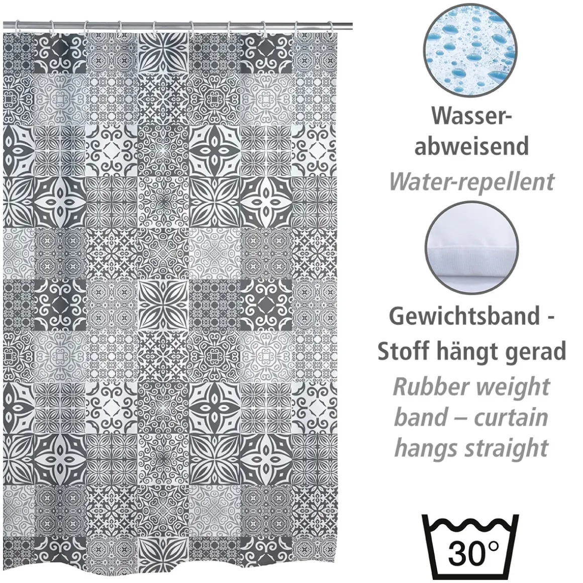 Wenko Duschvorhang Portugal Textil Polyester 180 x 200 cm waschbar