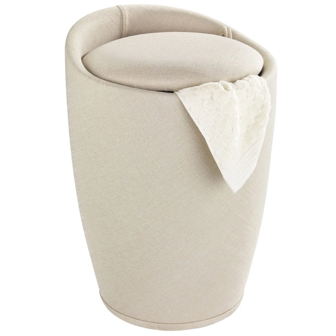 Wenko Hocker Candy Beige Leinenoptik mit Wäschesack Badhocker mit abnehmbarem Wäschesammler