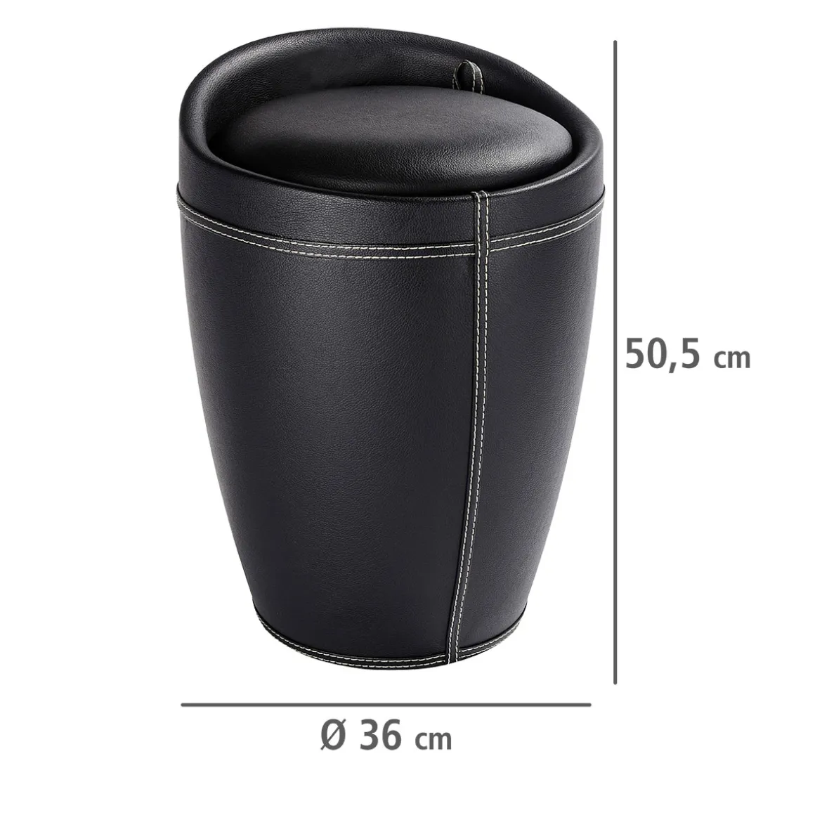 Wenko Hocker Candy Black in Lederoptik mit Wäschesack Badhocker mit abnehmbarem Wäschesammler