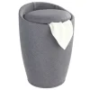 Wenko Hocker Candy Grey Leinenoptik mit Wäschesack Badhocker mit abnehmbarem Wäschesammler