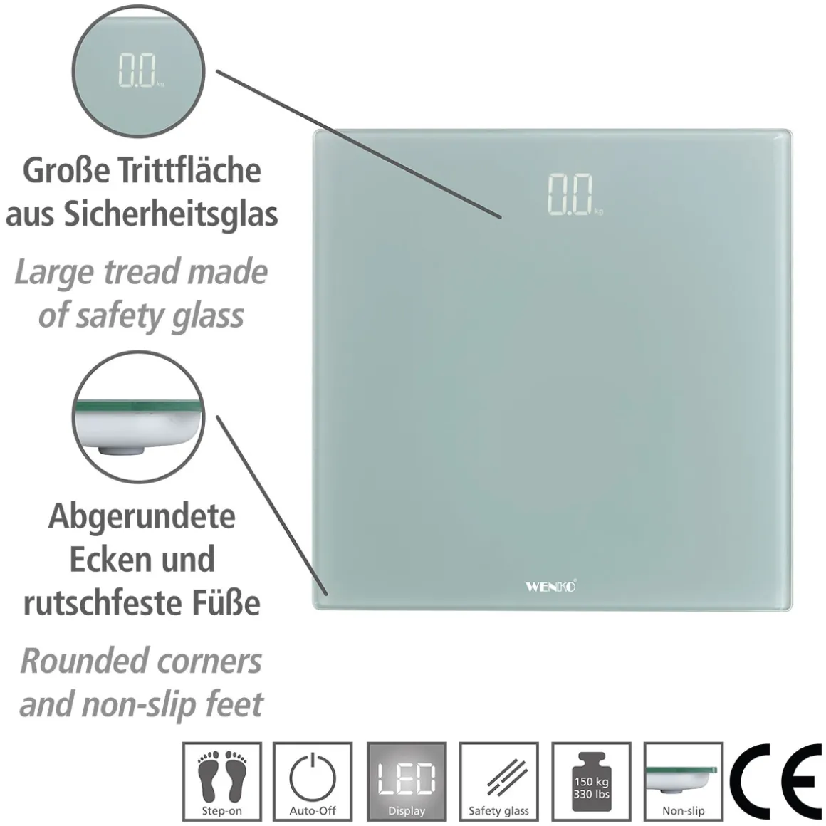 Wenko Personenwaage LED Grau digitale Körperwaage mit LED-Display