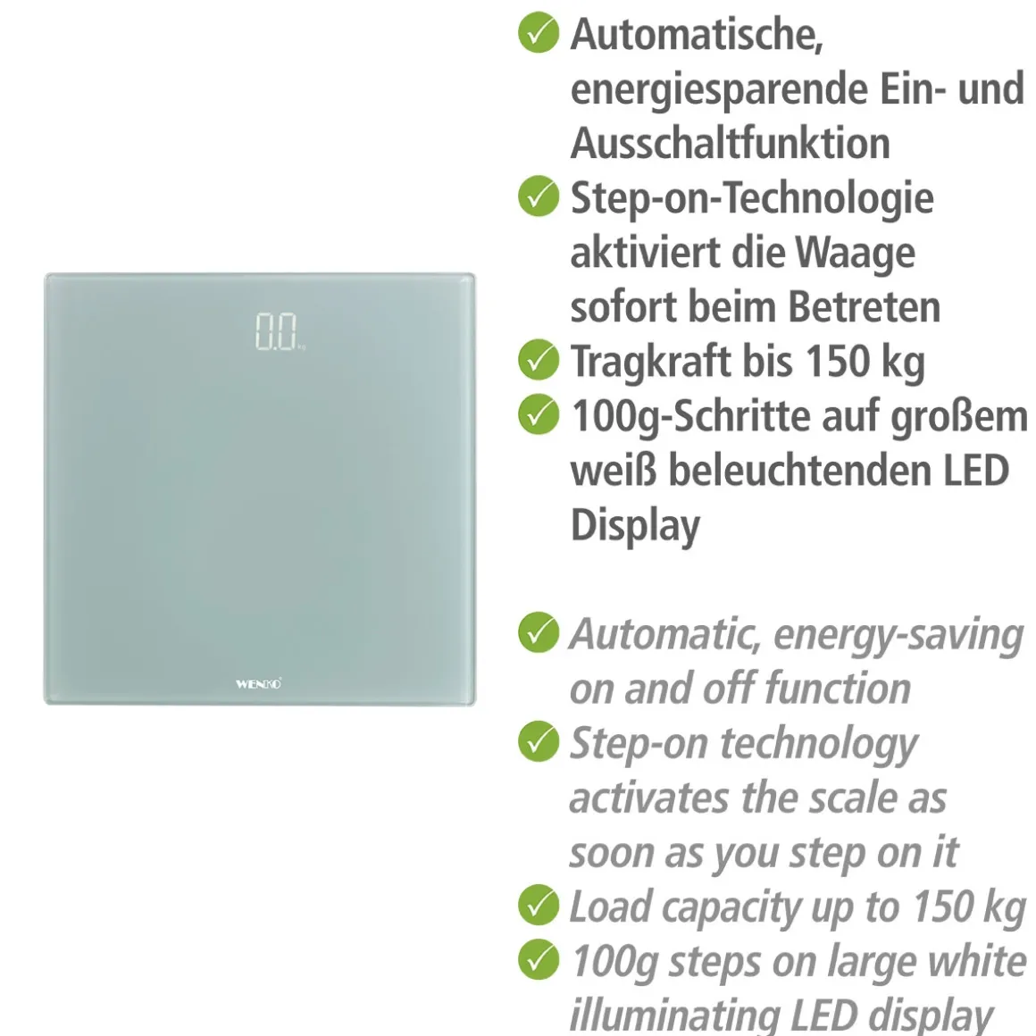 Wenko Personenwaage LED Grau digitale Körperwaage mit LED-Display