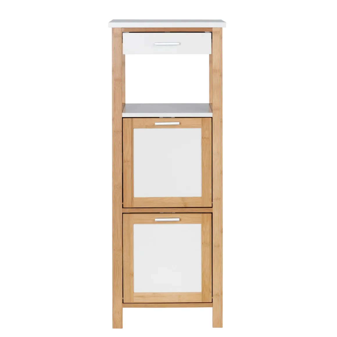 Wenko Regal Finja aus Bambus mit 2 Ablagen 2 Fächern und Schublade 34 x 89 x 30 cm