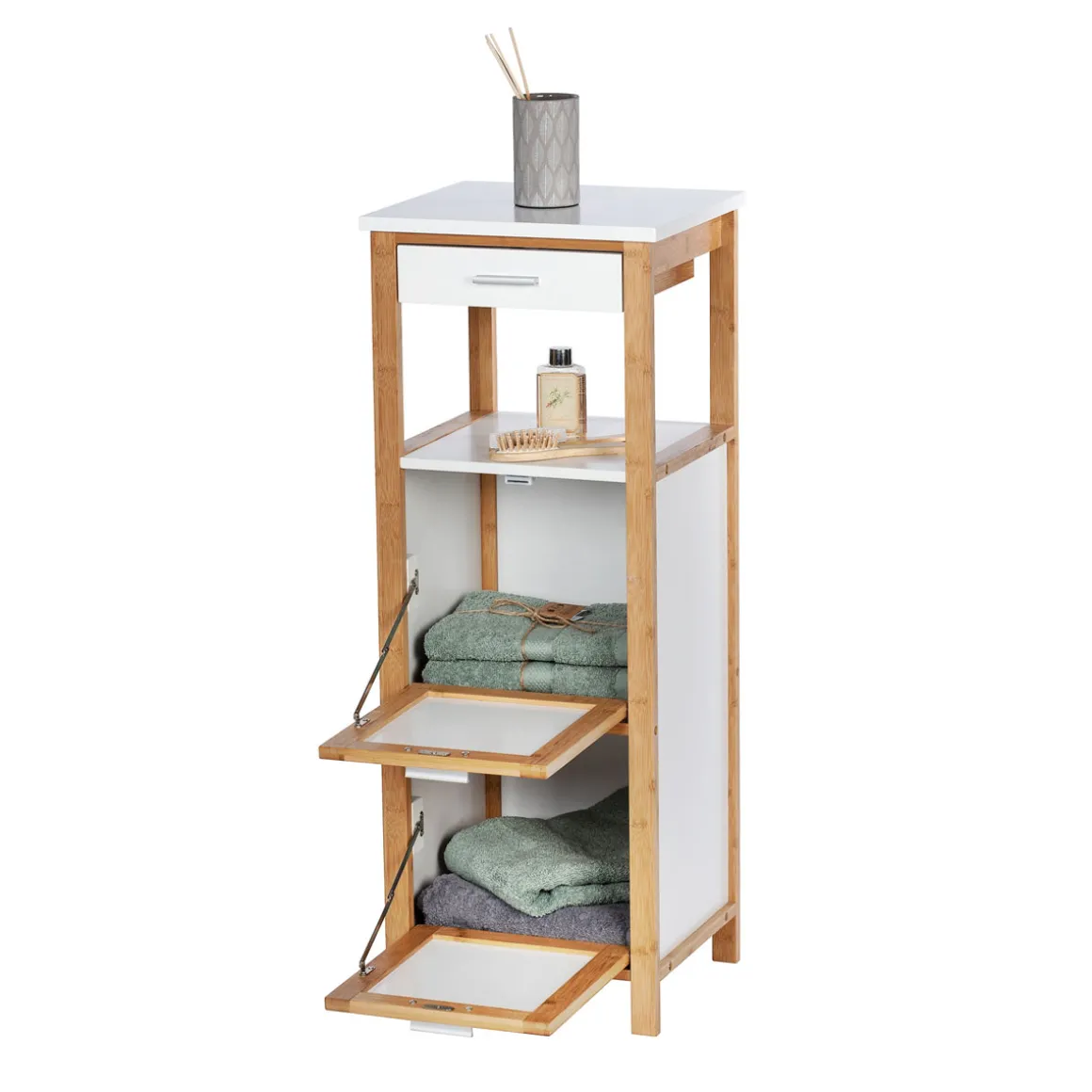 Wenko Regal Finja aus Bambus mit 2 Ablagen 2 Fächern und Schublade 34 x 89 x 30 cm