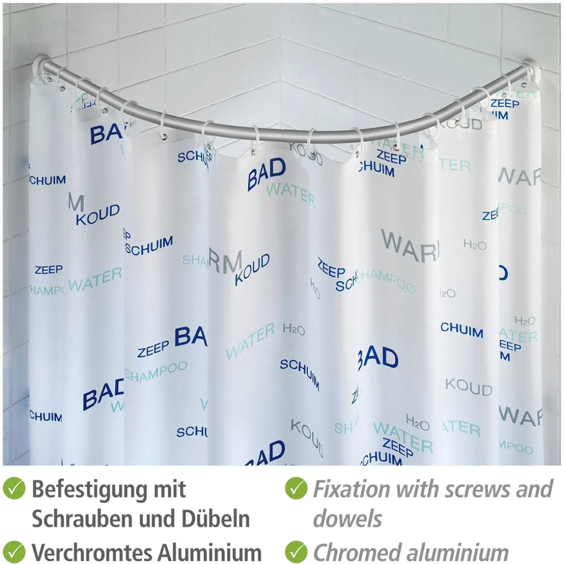 Wenko Rundduschstange Chrom 80 x 80 / 90 x 90 cm