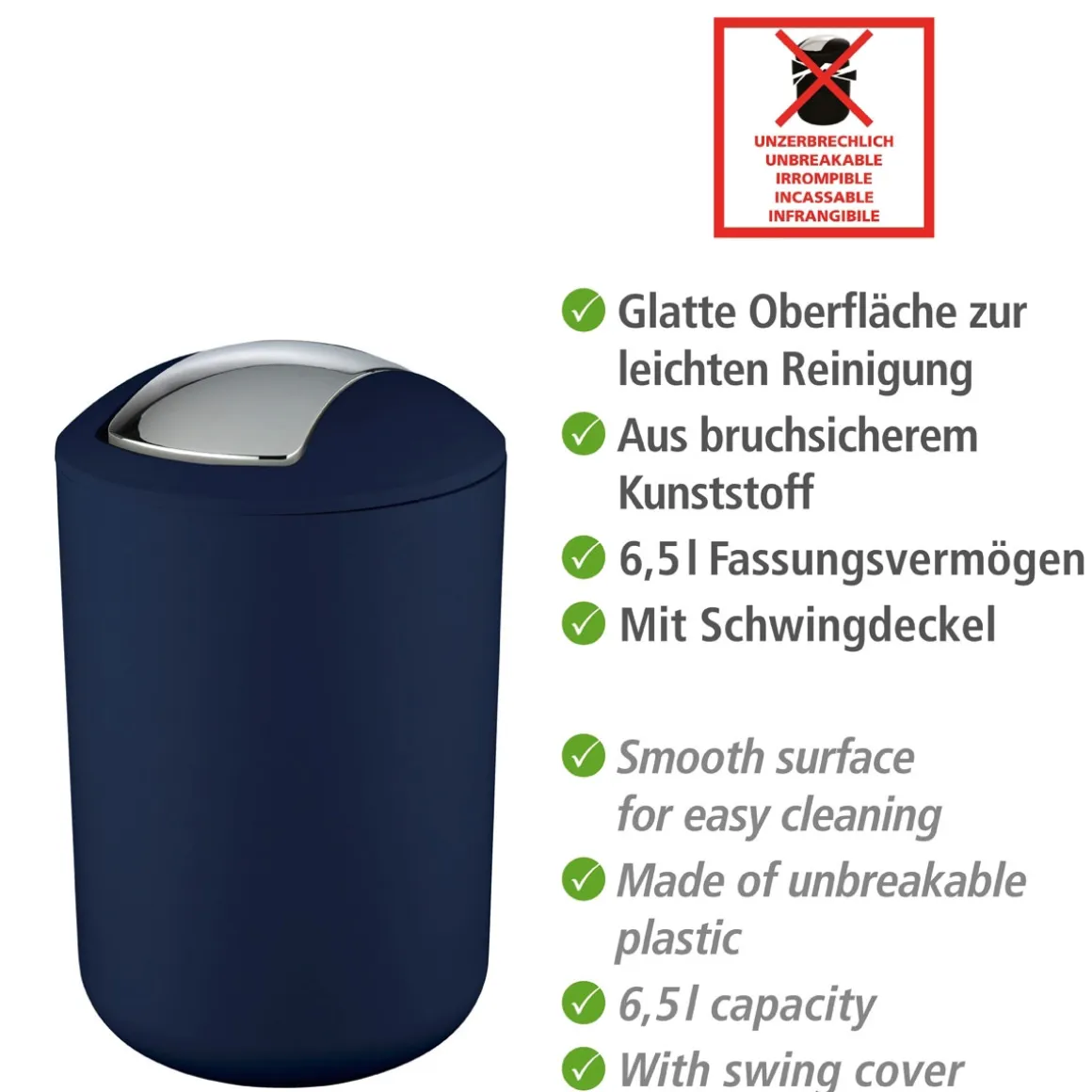 Wenko Schwingdeckeleimer Brasil Dunkelblau L 6,5 L